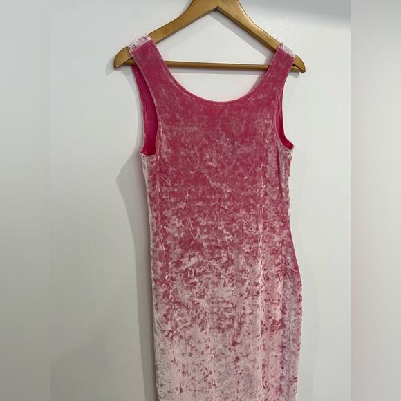 90s Vtg Pink Crushed Velvet Tank Bodycon Y2K Midi Dress - Picture 4 of 9